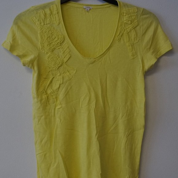 J. Crew Tops - J.Crew Embellished Yellow V-Neck Tee S